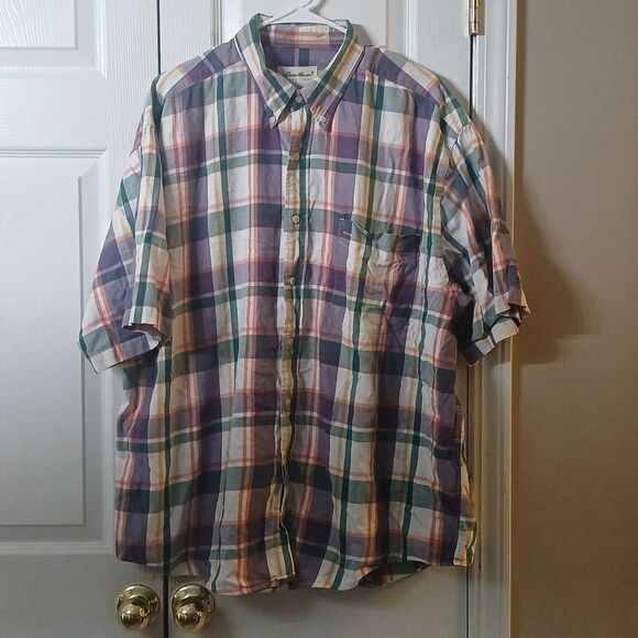Eddie Bauer plaid button down short sleeve casual shirt  Sz XL - Picture 1 of 8
